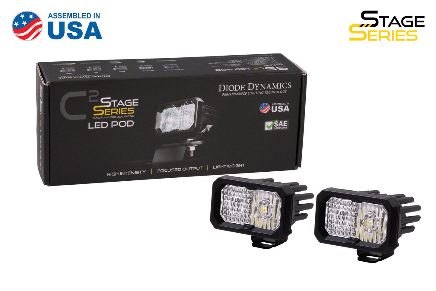 SSC2 SAE/DOT White Sport Standard LED Pod (pair) (Amber Backlight)