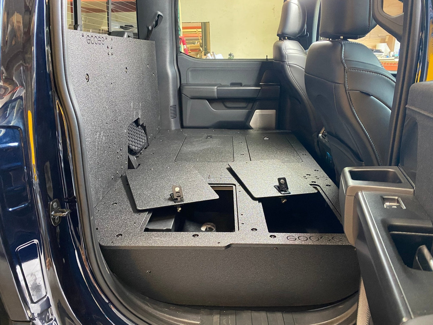 Ford Super Duty Ford - F250-F350 - 2023-Present - 5th Gen. Crew Cab - Second Row Seat Delete Plate System with Factory B&O Subwoofer Center Wall with Exterior Port