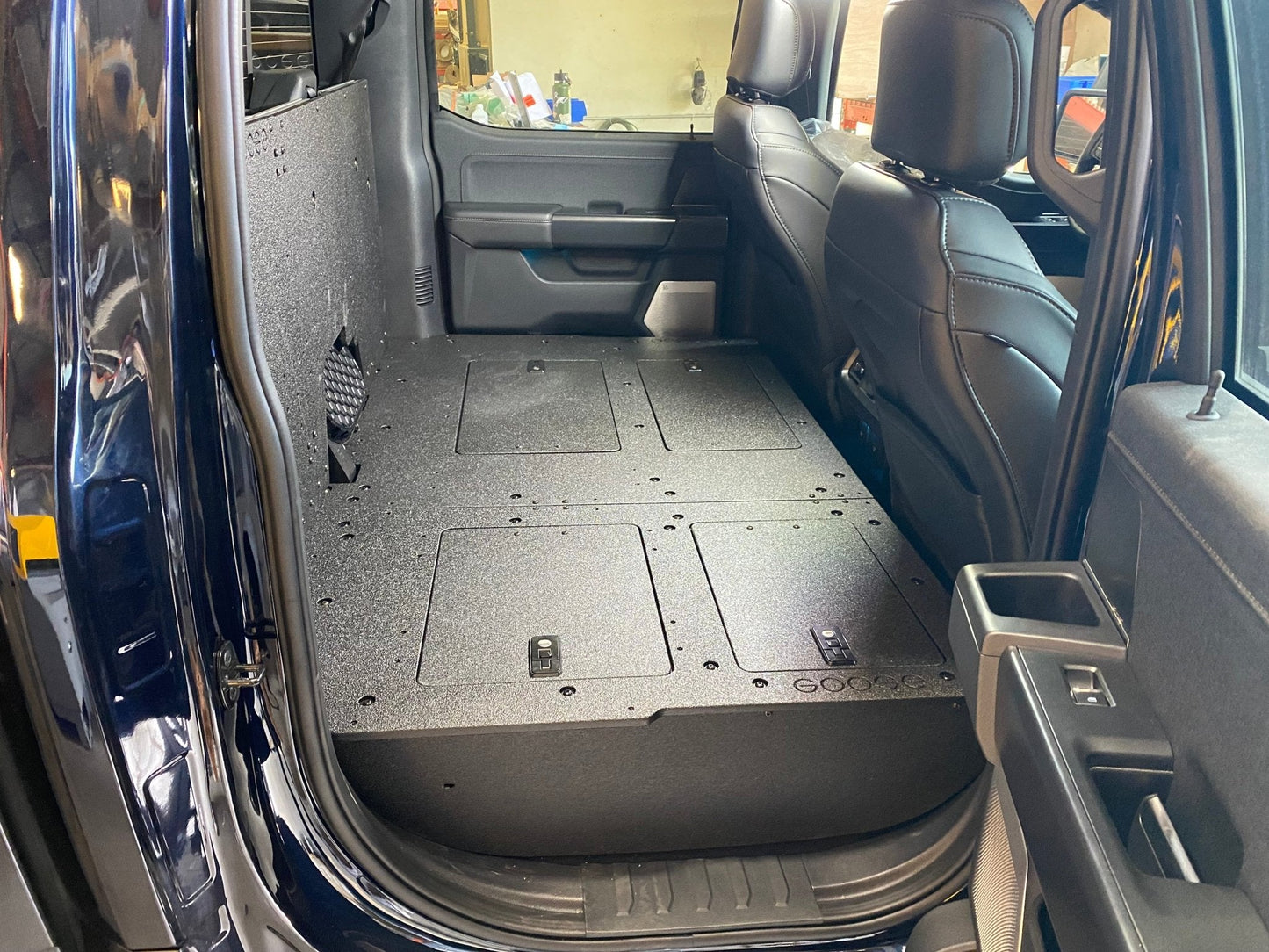 Ford Super Duty Ford - F250-F350 - 2023-Present - 5th Gen. Crew Cab - Second Row Seat Delete Plate System with Factory B&O Subwoofer Center Wall with Exterior Port