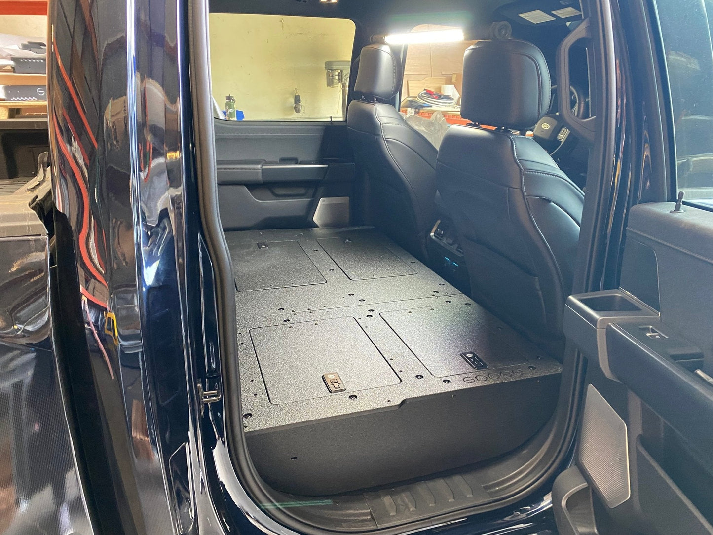 Ford Super Duty Ford - F250-F350 - 2023-Present - 5th Gen. Crew Cab - Second Row Seat Delete Plate System with Factory B&O Subwoofer Center Wall with Exterior Port