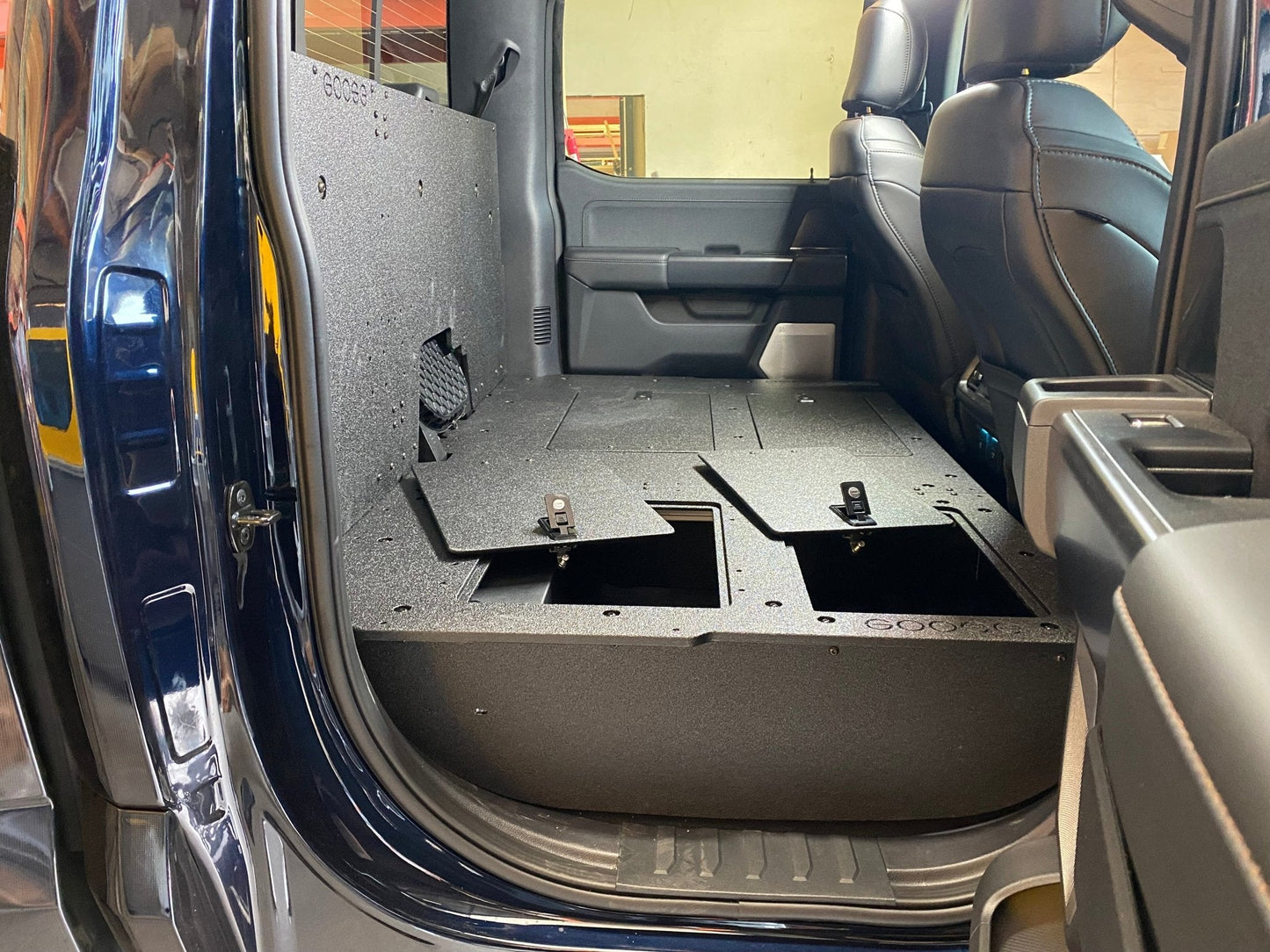 Ford Super Duty Ford - F250-F350 - 2023-Present - 5th Gen. Crew Cab - Second Row Seat Delete Plate System with Factory B&O Subwoofer Center Wall with Exterior Port